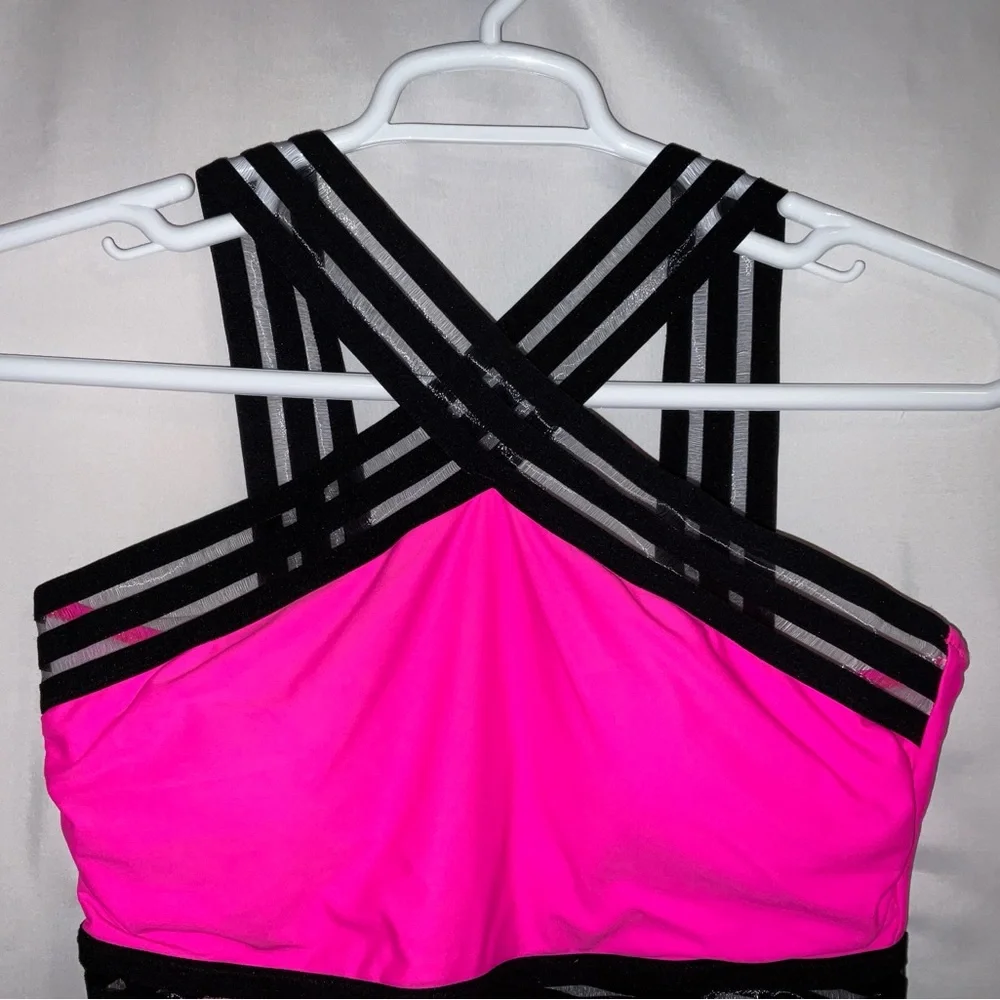 NWT Women’s Tempt‎ Me Neon Pink & Black One Piece Crossover Swimsuit - Large